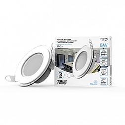 Светильник Gauss Glass круг 6W 490lm 4000K 185-265V IP20 монт Ø80 100*36 с дек стеклом LED 1/10/40