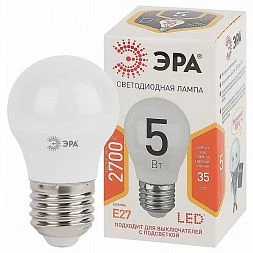 Лампочка светодиодная ЭРА STD LED P45-5W-827-E27 E27 / Е27 5Вт шар теплый белый свeт