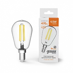 Лампа Gauss Basic Filament ST45 4,5W 470lm 2700К Е14 LED 1/10/50