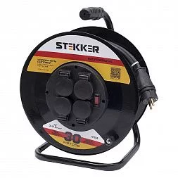 Удлинитель на металлической катушке Stekker PRF01-41-30, 30м, 4 гнезда с/з, 3*2,5, черный, серия Professional (УХз-16)