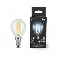 Лампа Gauss Filament Шар 5W 450lm 4100К Е14 LED 1/10/50