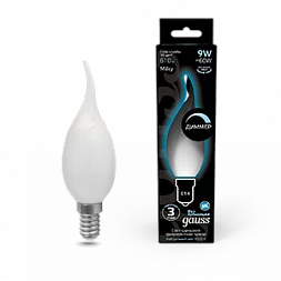 Лампа Gauss Filament Свеча на ветру 9W 610lm 4100К Е14 milky диммируемая LED 1/10/50