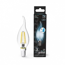 Лампа Gauss Filament Свеча на ветру 7W 580lm 4100К Е14 шаг. диммирование LED 1/10/50