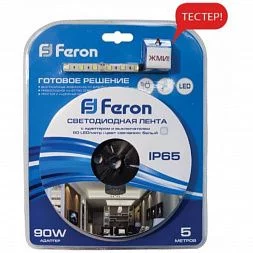 Cветодиодная LED лента Feron LS607, готовый комплект 5м 60SMD(5050)/м 14.4Вт/м IP65 12V 6500К,ДЕМО-УПАКОВКА