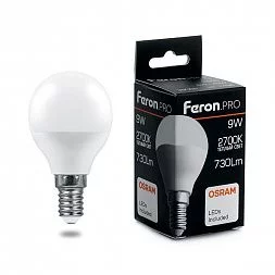 Лампа светодиодная Feron.PRO LB-1409 Шарик E14 9W 175-265V 2700K