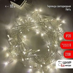 ENIN-10B ЭРА Гирлянда LED Нить 10 м теплый свет 8 режимов, 220V, IP20 (60/720)