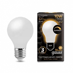 Лампа Gauss Filament А60 10W 820lm 2700К Е27 milky диммируемая LED 1/10/40