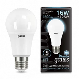 Лампа Gauss A60 16W 1520lm 4100K E27 LED 1/10/50