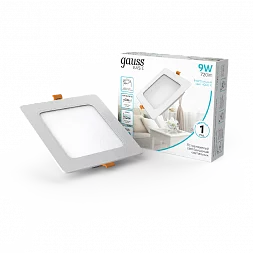 Светильник Gauss Basic Downlight квадрат 9W 720lm 4000K 170-260V IP20 120*26 белый LED 1/100