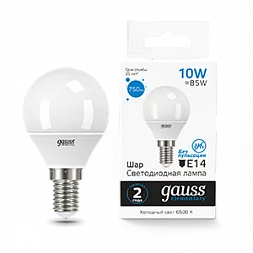 Лампа Gauss Elementary Шар 10W 750lm 6500K Е14 LED 1/10/100