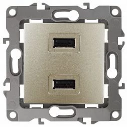 12-4110-04 ЭРА Устройство зарядное USB, 230В/5В-2100мА, IP20, Эра12, шампань (6/60/1920)