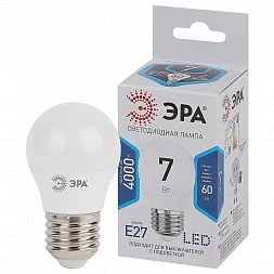 Лампочка светодиодная ЭРА STD LED P45-7W-840-E27 E27 / Е27 7Вт шар нейтральный белый свет